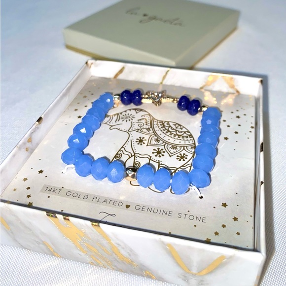 BRACELET 14K YELLOW GOLD PLATED CALMING ENERGY WOMEN'S STRETCH Gift Boxed - Picture 6 of 8